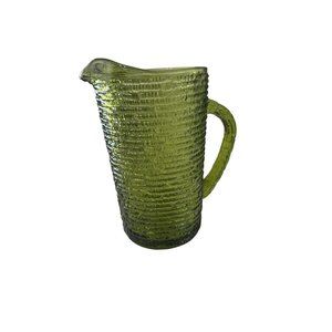 Vintage Anchor Hocking Soreno avocado green MCM bark pattern 26oz glass pitcher